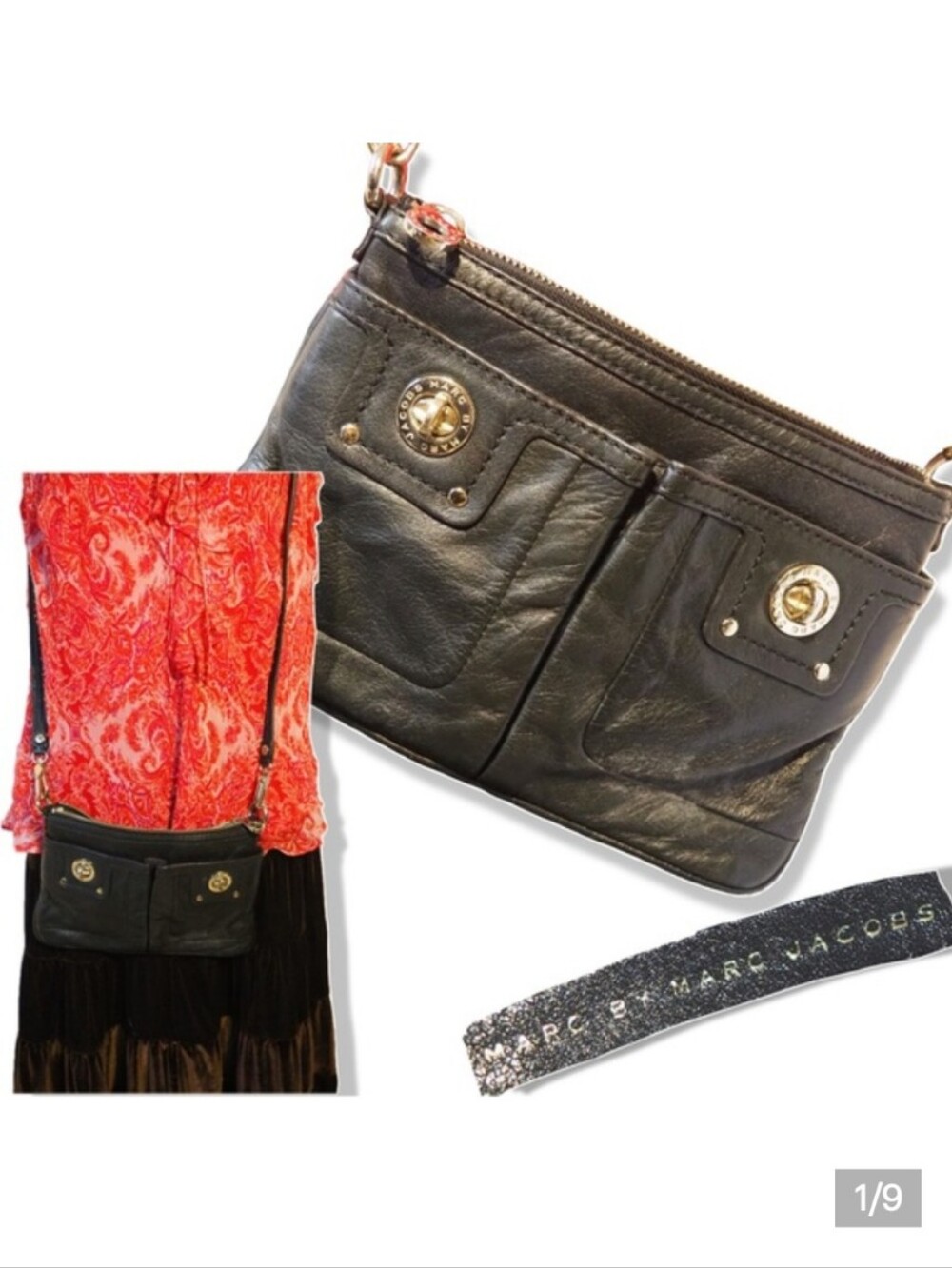 Marc Jacobs Black Leather Crossbody with Gold Hardware